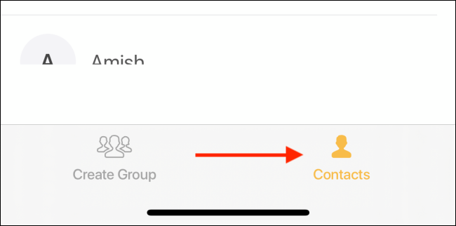 Vá para a guia Contatos no aplicativo Grupos