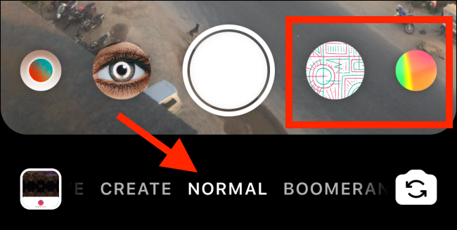 Toque em "Normal" se você não estiver nesse modo e os efeitos do Instagram aparecerão.