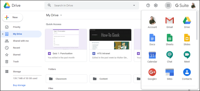 Interface do Google Drive