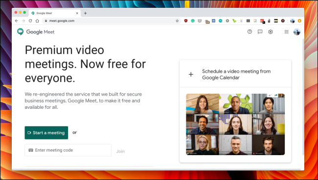 O site do Google Meet.