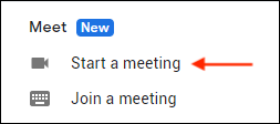 Seção Google Meet na barra lateral do Gmail