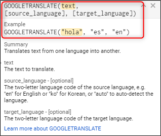 Fórmula do Google Tradutor