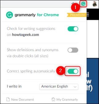 Menu Grammarly Extension