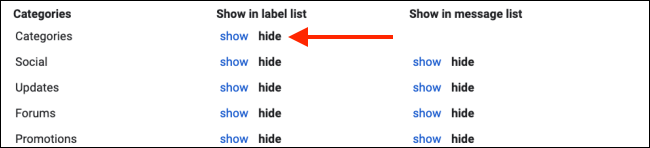Ocultar a seção Categorias para limpar a barra lateral do Gmail