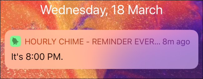 Notificação por hora do aplicativo Chime