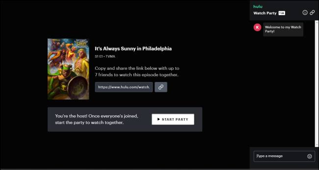 Interface Hulu Watch Party