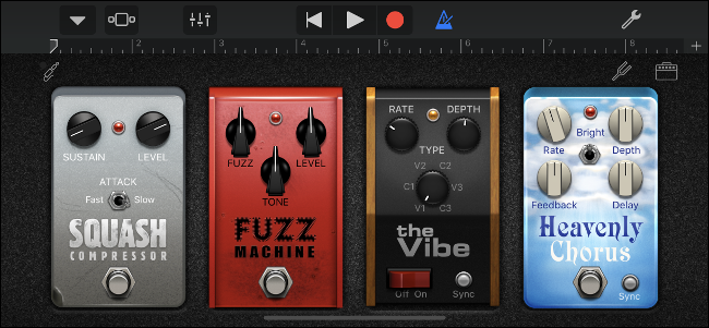 Corrente de pedal de efeito GarageBand em execução no iPhone