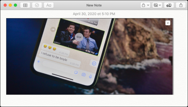 Imagem do iPhone colada no Apple Notes no Mac