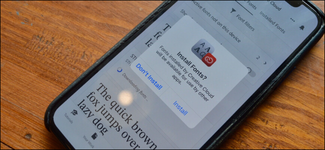 Alerta de instalação de fontes no aplicativo Creative Cloud no iOS 13