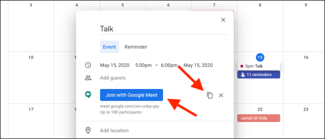 Junte-se ao Google Meet a partir do Google Agenda