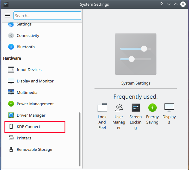 Janela de configurações do sistema KDE