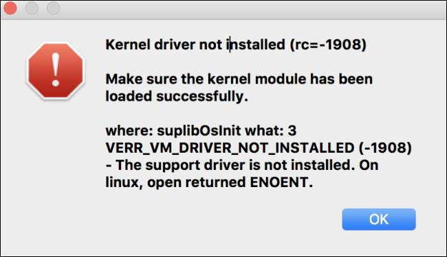 Erro de driver de kernel não instalado (rc = -1908)