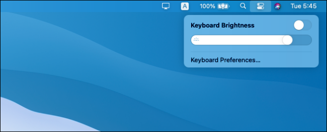 Controles de brilho do teclado no macOS Big Sur.