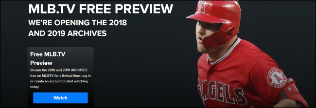 O banner de pré-visualização gratuita da MLB.TV. 