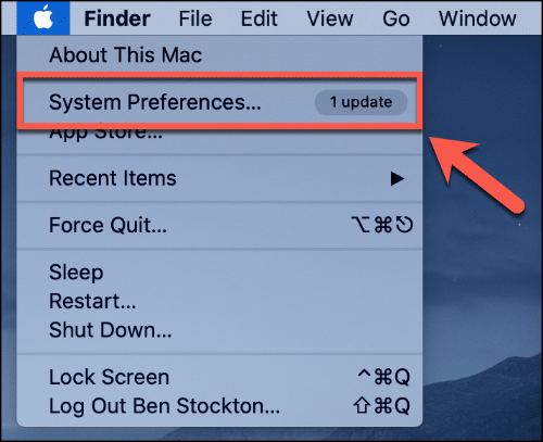 Para inserir o menu Preferências do sistema no macOS, clique no ícone Apple> Preferências do sistema