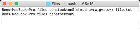 O comando chmod usado no terminal do macOS
