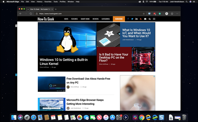 Edge Browser no Mac no modo escuro