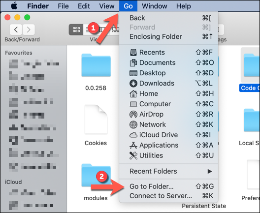 No Finder, clique em "Ir" e em "Ir para a pasta".