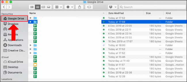 A pasta Google Drive no Finder no Mac
