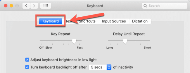 A guia Teclado nas opções de teclado nas Preferências do sistema do macOS