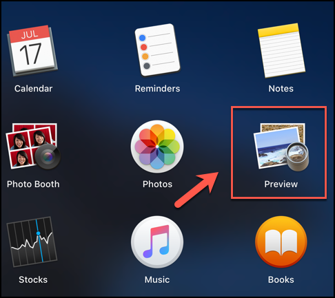 Inicie o aplicativo de visualização a partir do Launchpad no macOS