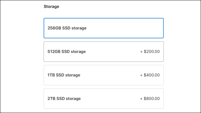 As opções de armazenamento do MacBook Air 2020.