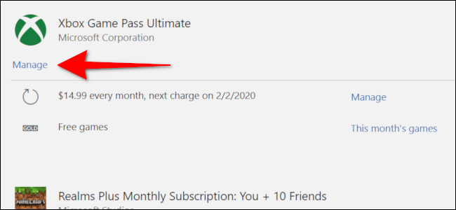 xbox game pass manage subscription