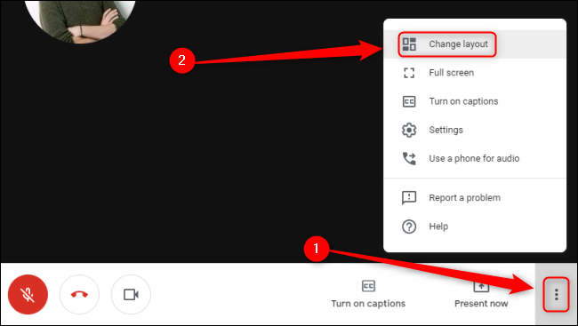 Botão de mudança de layout de reunião