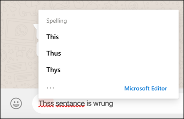 O Editor da Microsoft sendo usado para corrigir erros de ortografia no Whatsapp na web