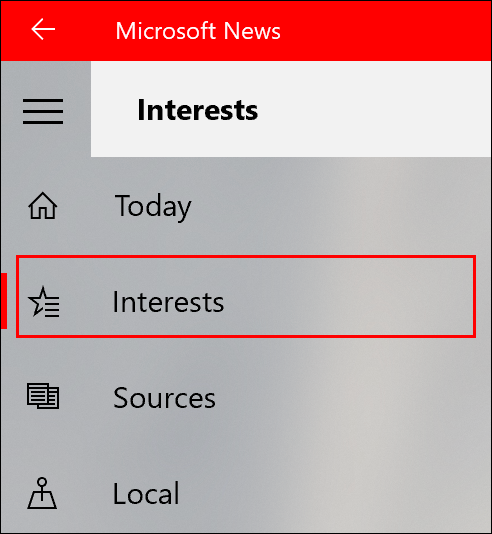 Para adicionar ou remover interesses no aplicativo Microsoft News, clique na guia Interesses