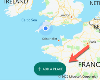 Toque em "Adicionar um lugar" no modo "Mapa".