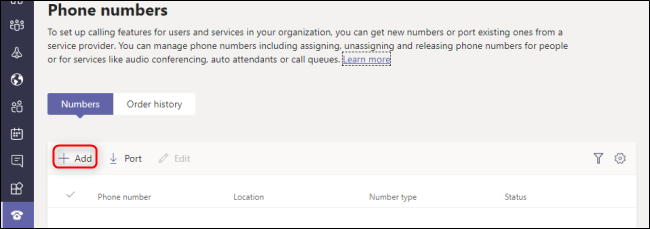 Microsoft Teams Admin Center Adicionar número de telefone