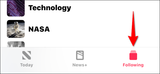 A guia a seguir no aplicativo Notícias em um iPhone