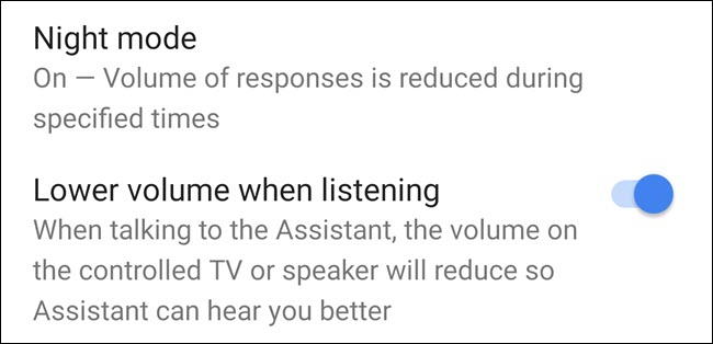 Opção Modo noturno no app Google Home.