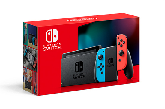 Uma caixa vermelha do Nintendo Switch.