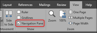 Abra o painel de navegação no Microsoft Word