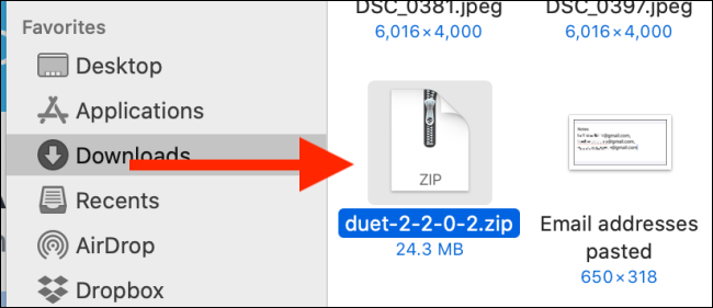 Clique duas vezes no arquivo zip do Duet.