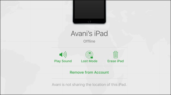 Opções disponíveis para localizar iPad