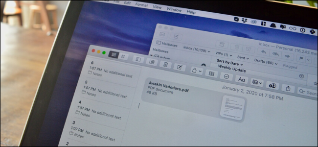 Um PDF de um e-mail exportado no aplicativo Notes em um laptop. 