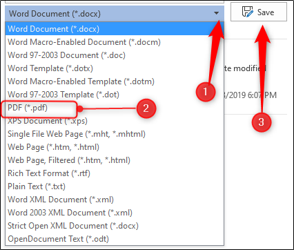 Clique na seta para abrir o menu suspenso, clique em "PDF" e em "Salvar".