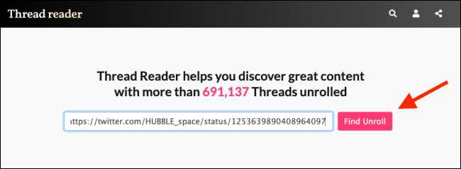Cole o link do Twitter Thread e clique em Unroll