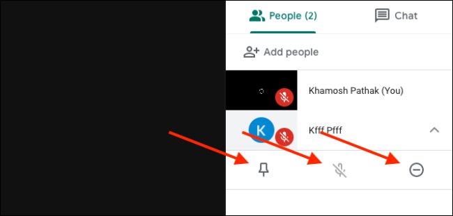 Pessoas e participantes gerenciando recurso no Google Meet