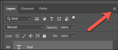 Pressione o botão do menu de opções do painel Camadas no canto superior direito para acessar as opções de mesclagem de camadas