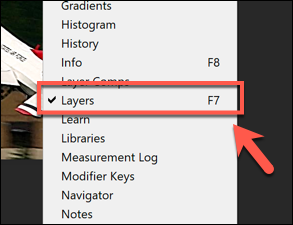 Pressione WIndow> Layers para mostrar o painel Layers no Photoshop