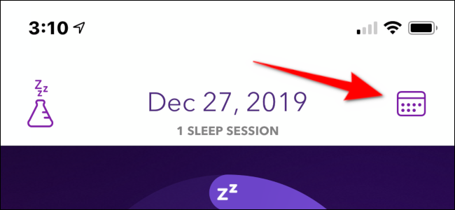 Toque no ícone do calendário para acessar as sessões de sono gravadas. 