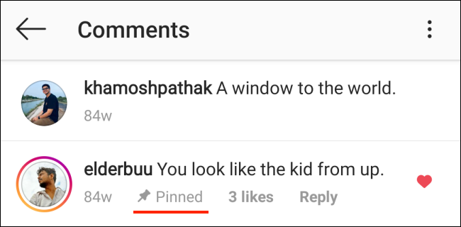 Comentário fixado no Instagram para Android