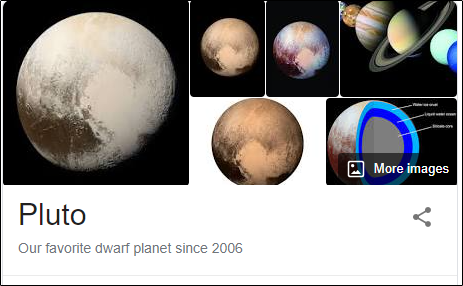 Resultados da pesquisa para "Plutão" na Pesquisa Google.