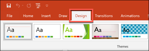 Pressione a guia Design na barra de fita do PowerPoint