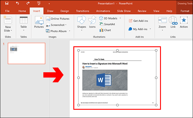 Um documento PDF inserido como um objeto em uma apresentação do Microsoft PowerPoint