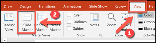 Clique em Exibir> Slide mestre para entrar na visualização de edição do slide mestre